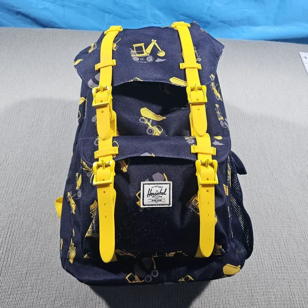 Herschel Kids Mini Backpack Navy/Yellow Vehicle Print Drawstring Outer Pockets